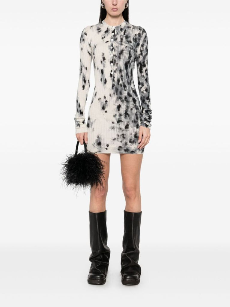 White Abstract-print Dress