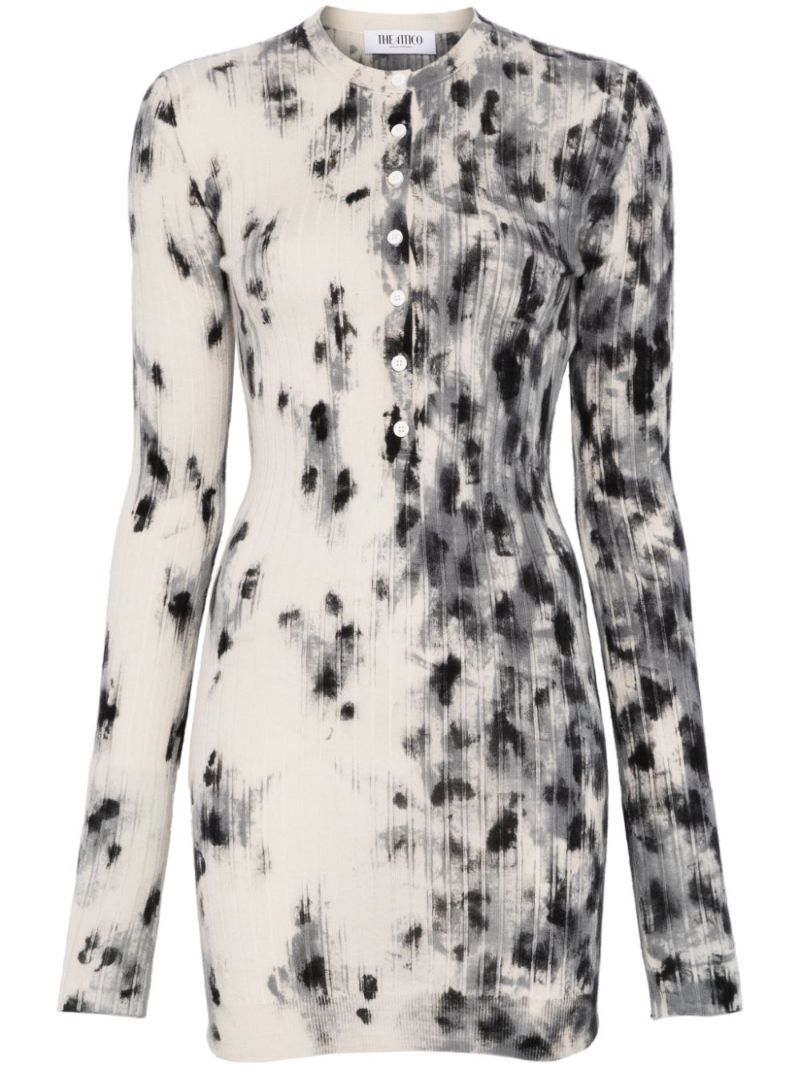 White Abstract-print Dress
