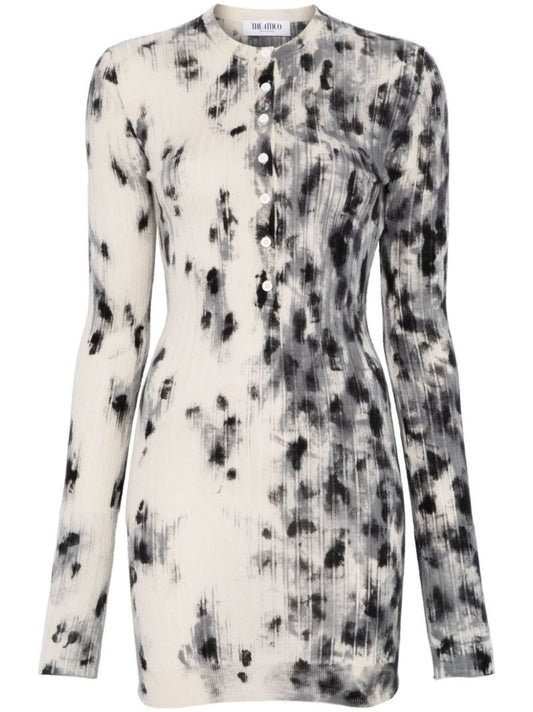 White Abstract-print Dress