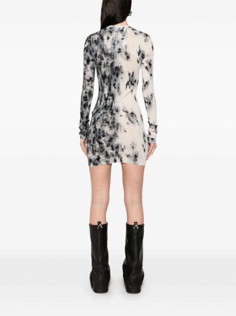 White Abstract-print Dress