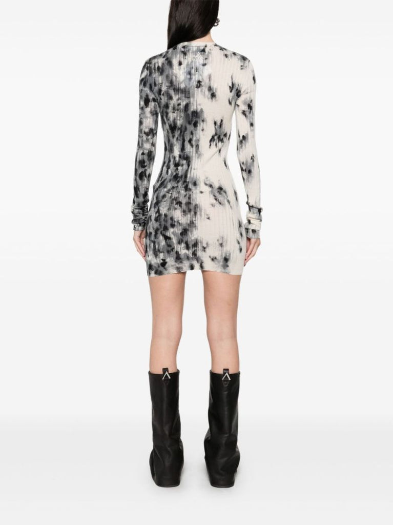 White Abstract-print Dress