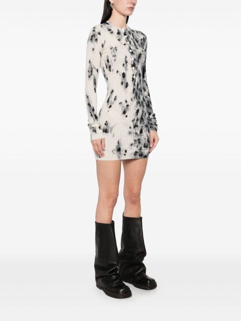 White Abstract-print Dress
