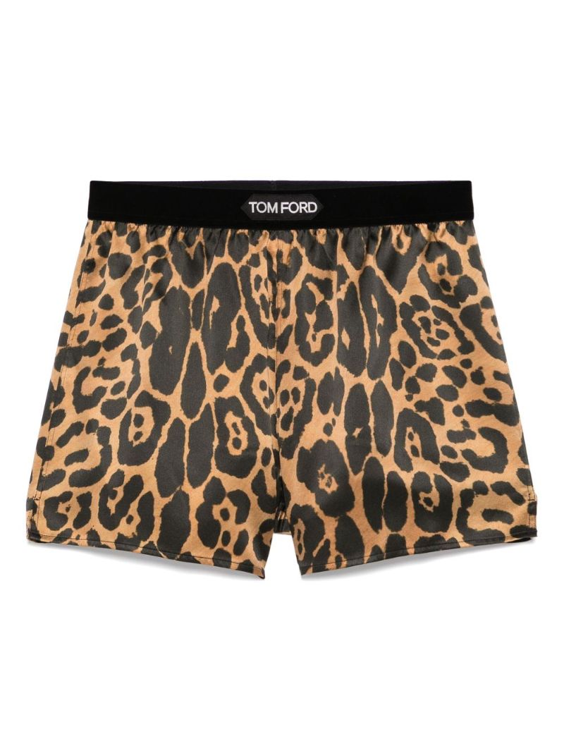 Brown Leopard-print Pajama Shorts