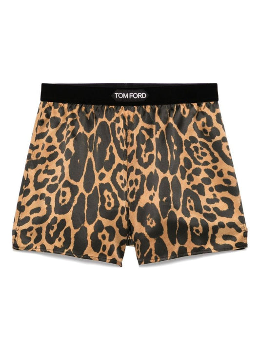 Brown Leopard-print Pajama Shorts