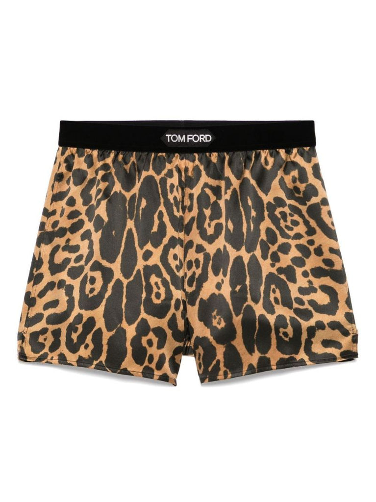 Brown Leopard-print Pajama Shorts