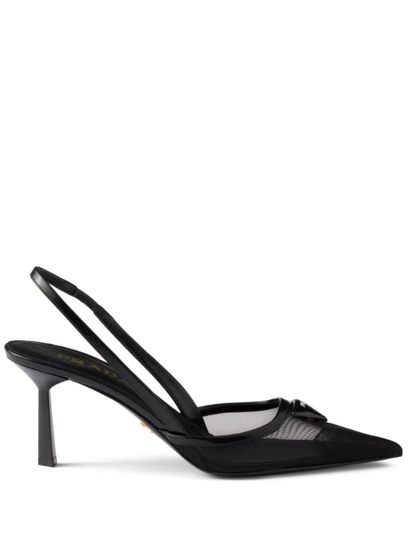 Black 75mm Mesh Slingback Pumps