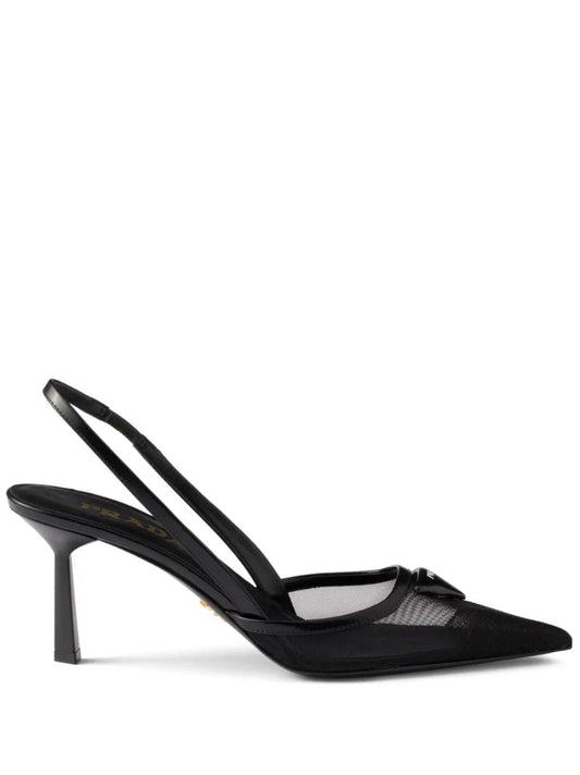 Black 75mm Mesh Slingback Pumps