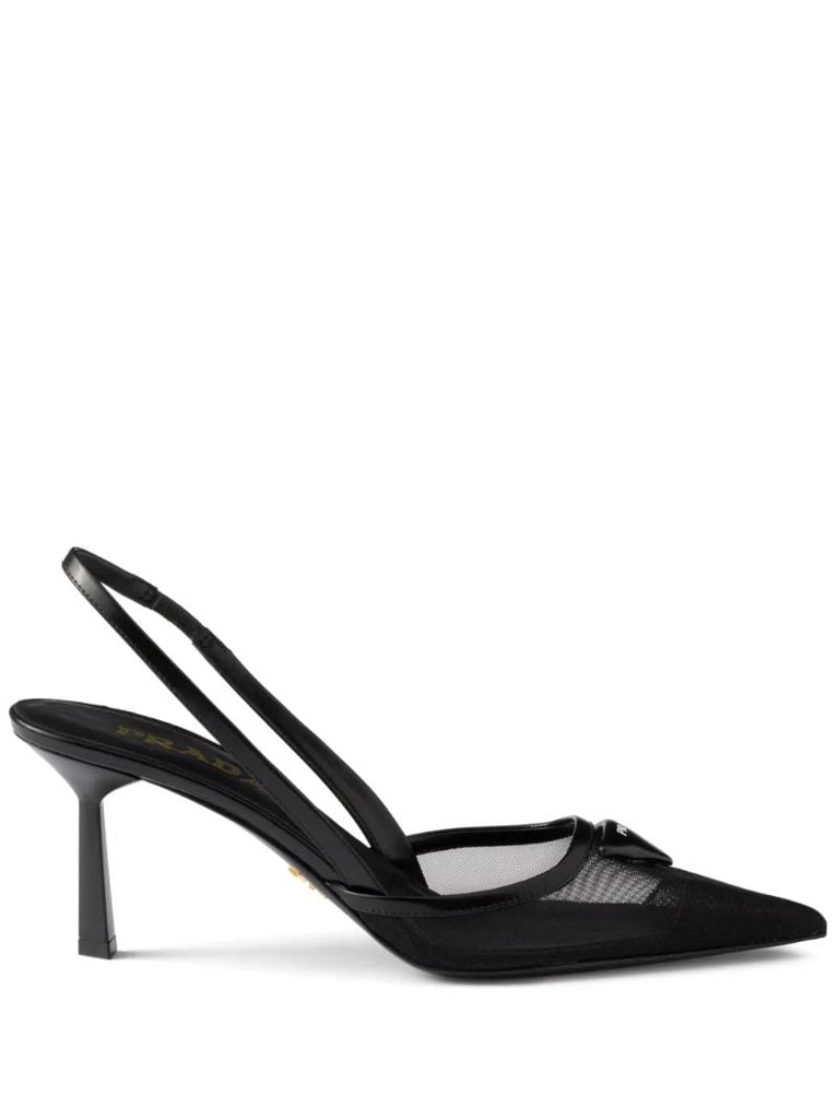 Black 75mm Mesh Slingback Pumps
