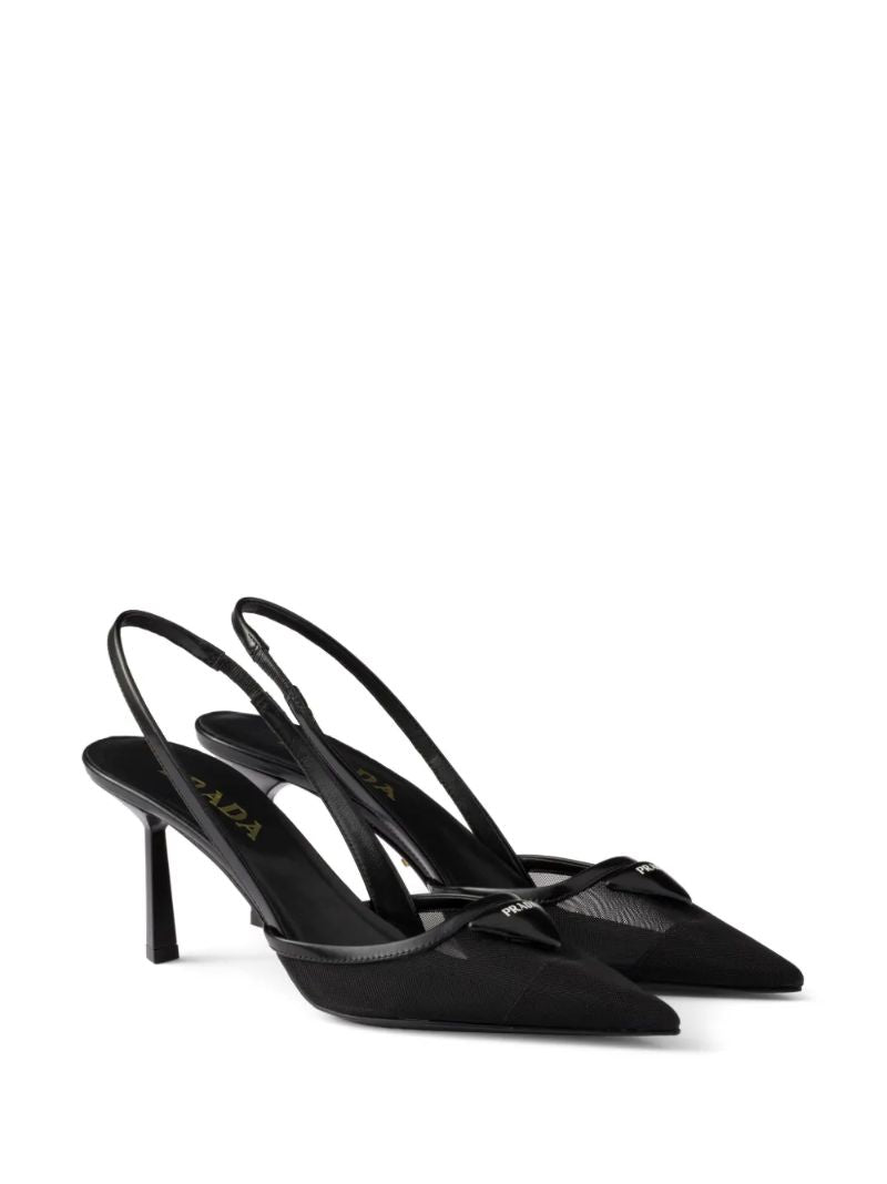 Black 75mm Mesh Slingback Pumps