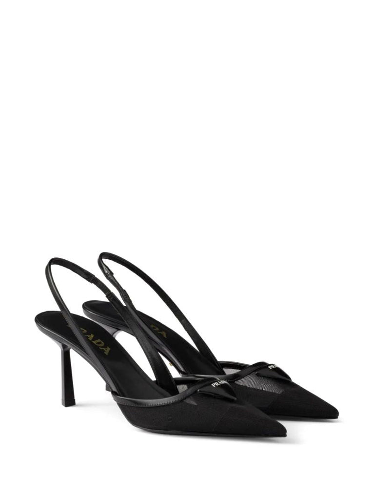 Black 75mm Mesh Slingback Pumps
