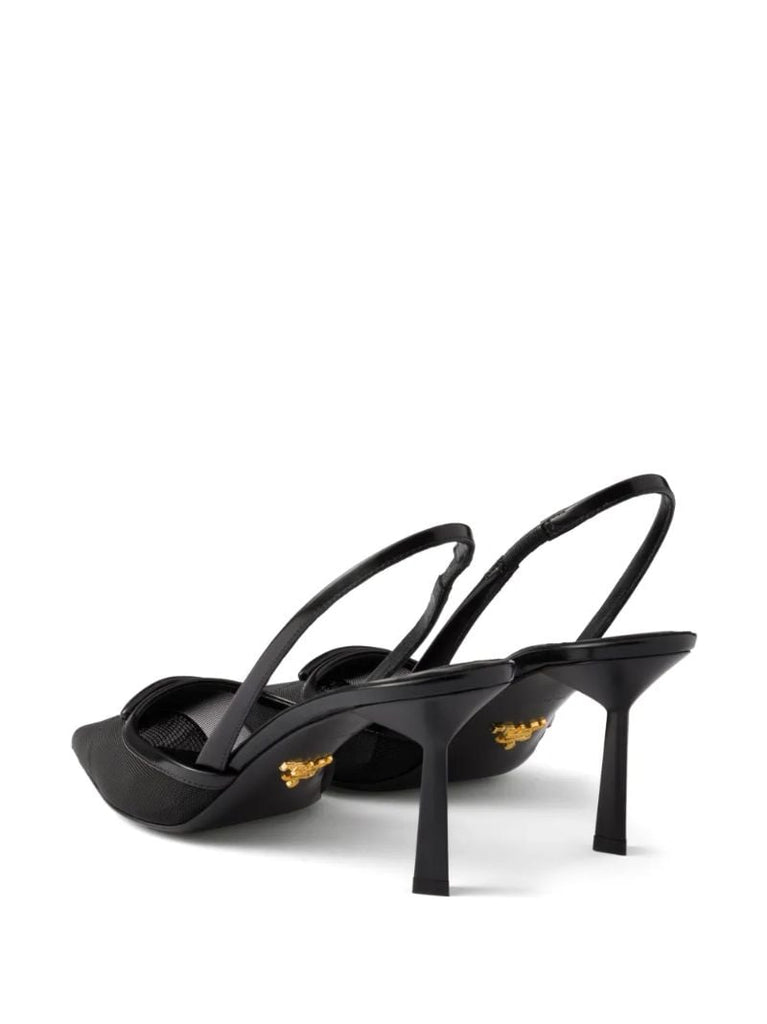 Black 75mm Mesh Slingback Pumps
