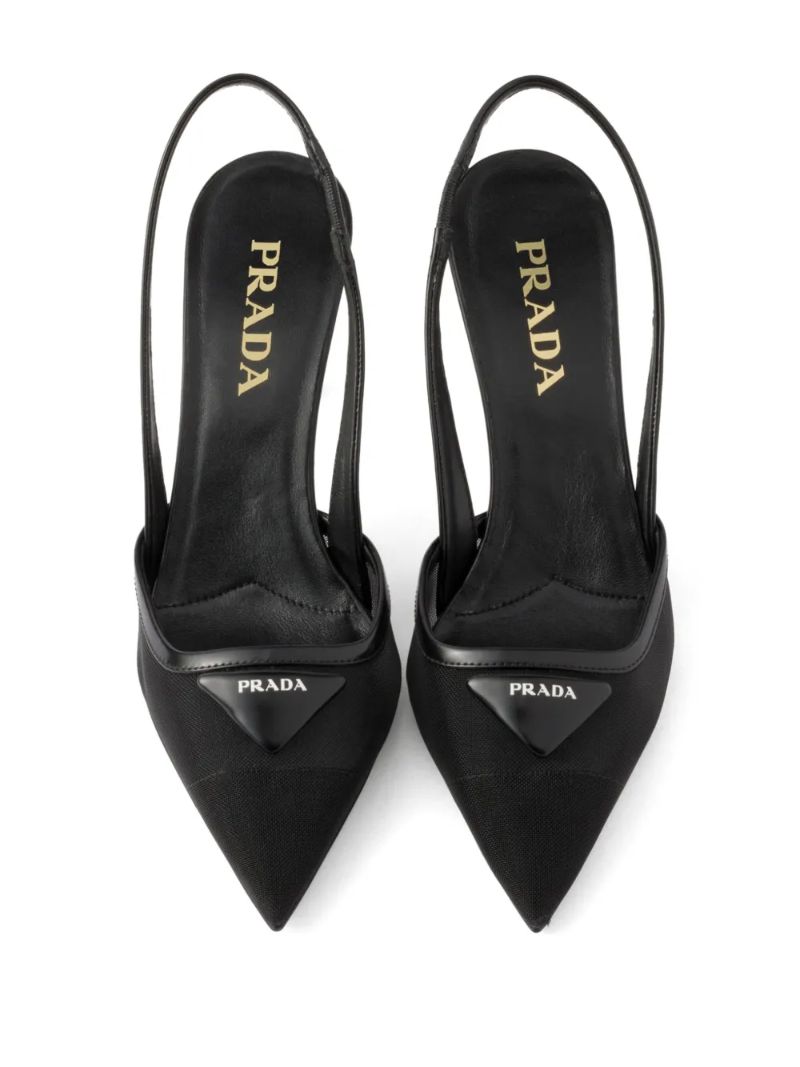 Black 75mm Mesh Slingback Pumps