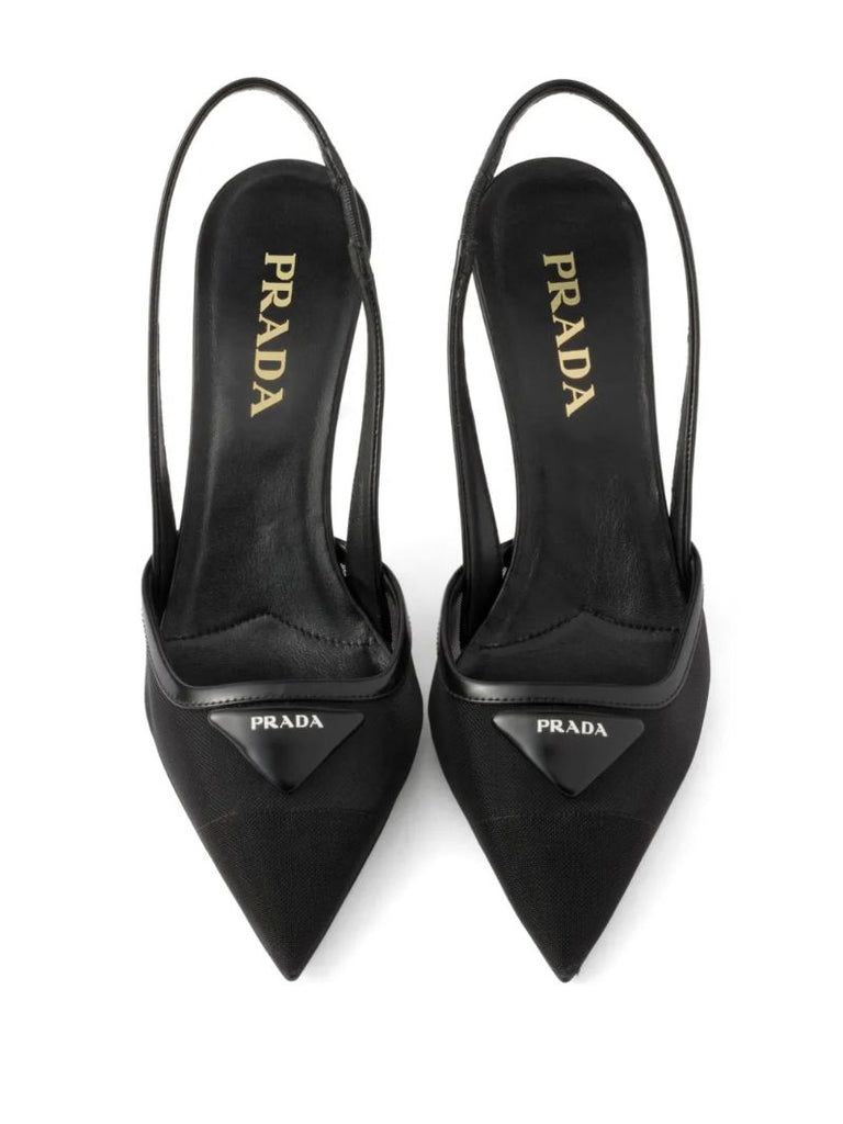 Black 75mm Mesh Slingback Pumps