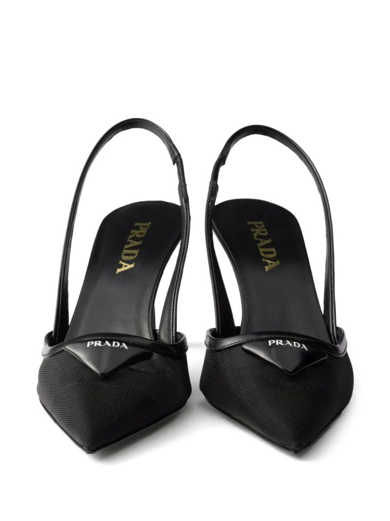 Black 75mm Mesh Slingback Pumps
