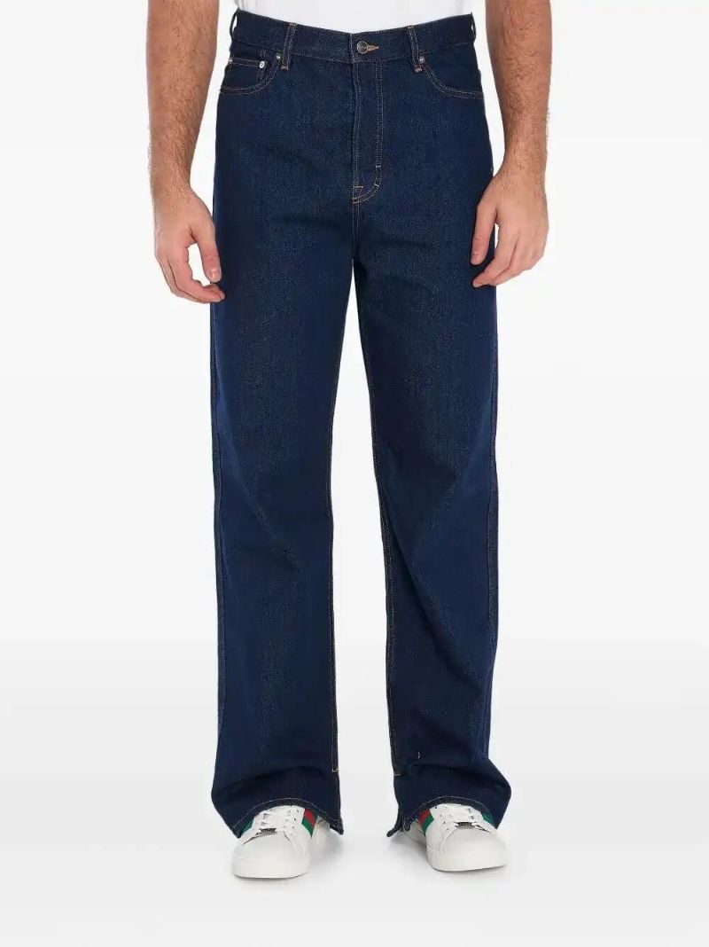 Blue Rose-embroidered Jeans