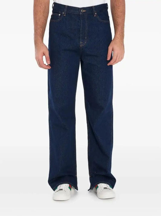 Blue Rose-embroidered Jeans
