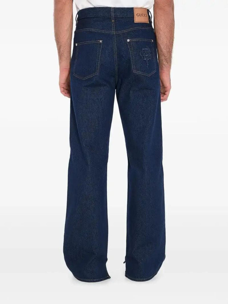 Blue Rose-embroidered Jeans