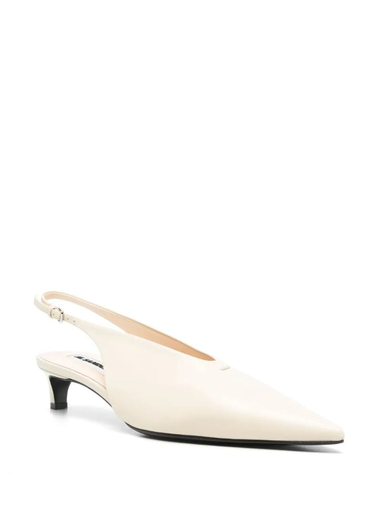 White Leather Slingback Pumps