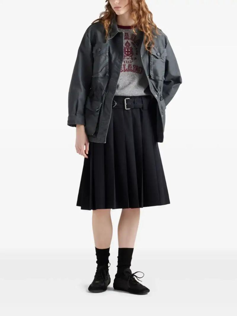 Blue Pleated Gabardine Skirt