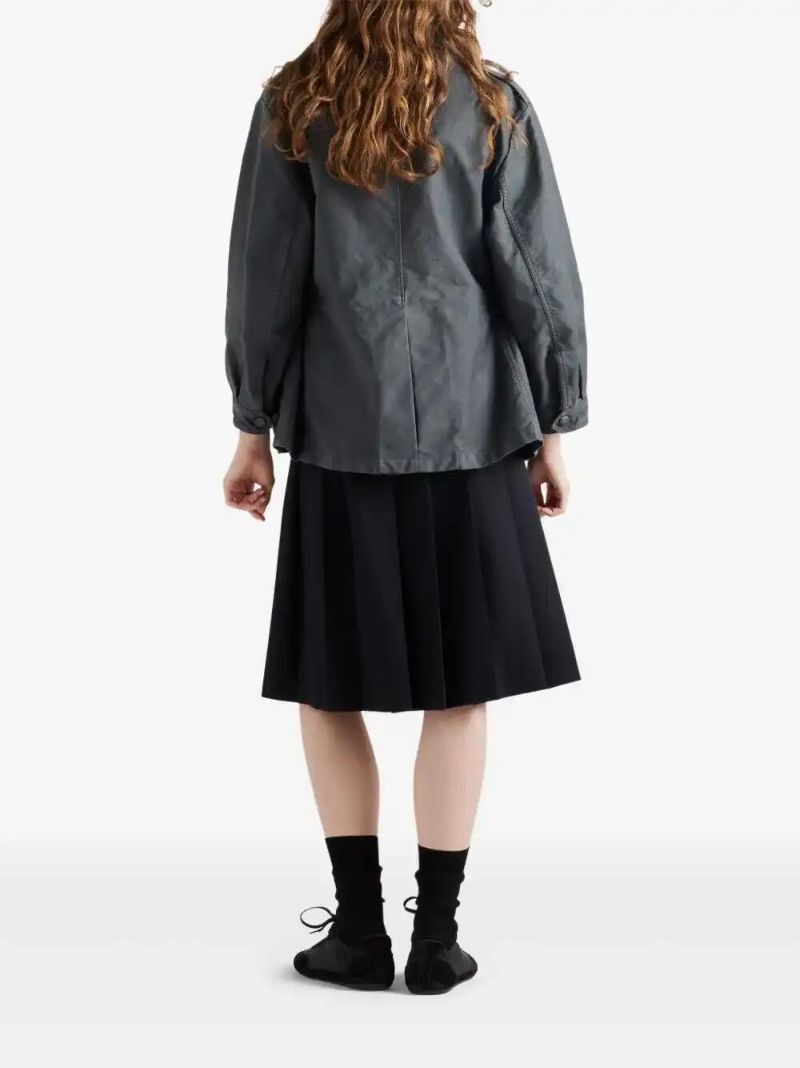Blue Pleated Gabardine Skirt