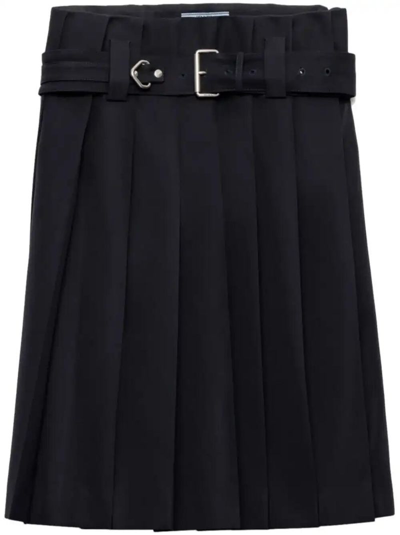 Blue Pleated Gabardine Skirt