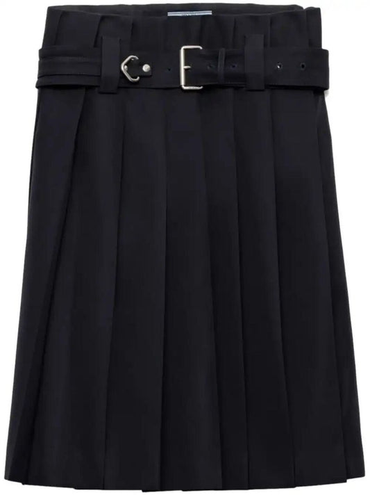 Blue Pleated Gabardine Skirt