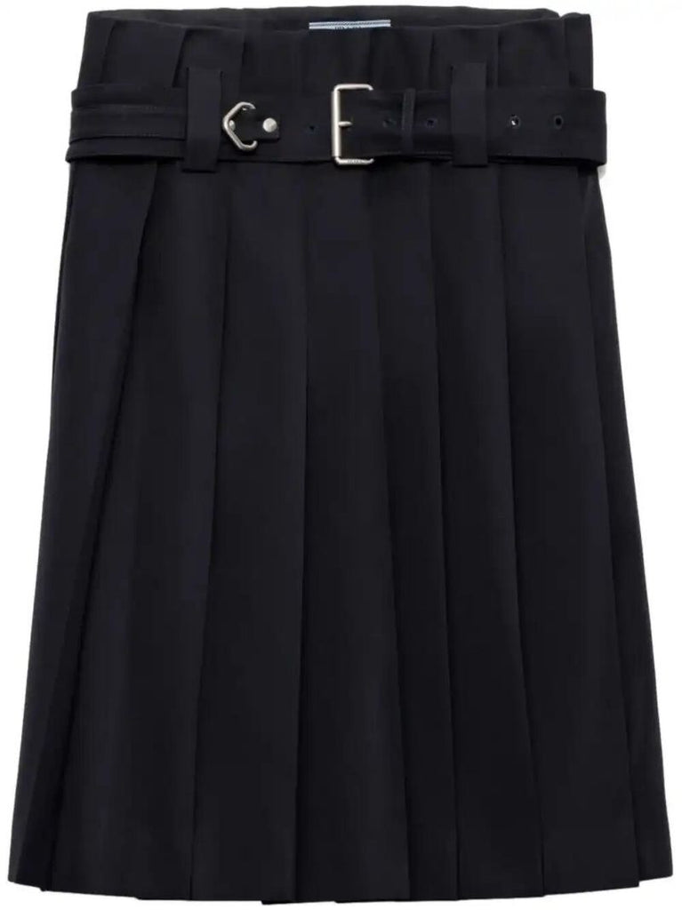 Blue Pleated Gabardine Skirt
