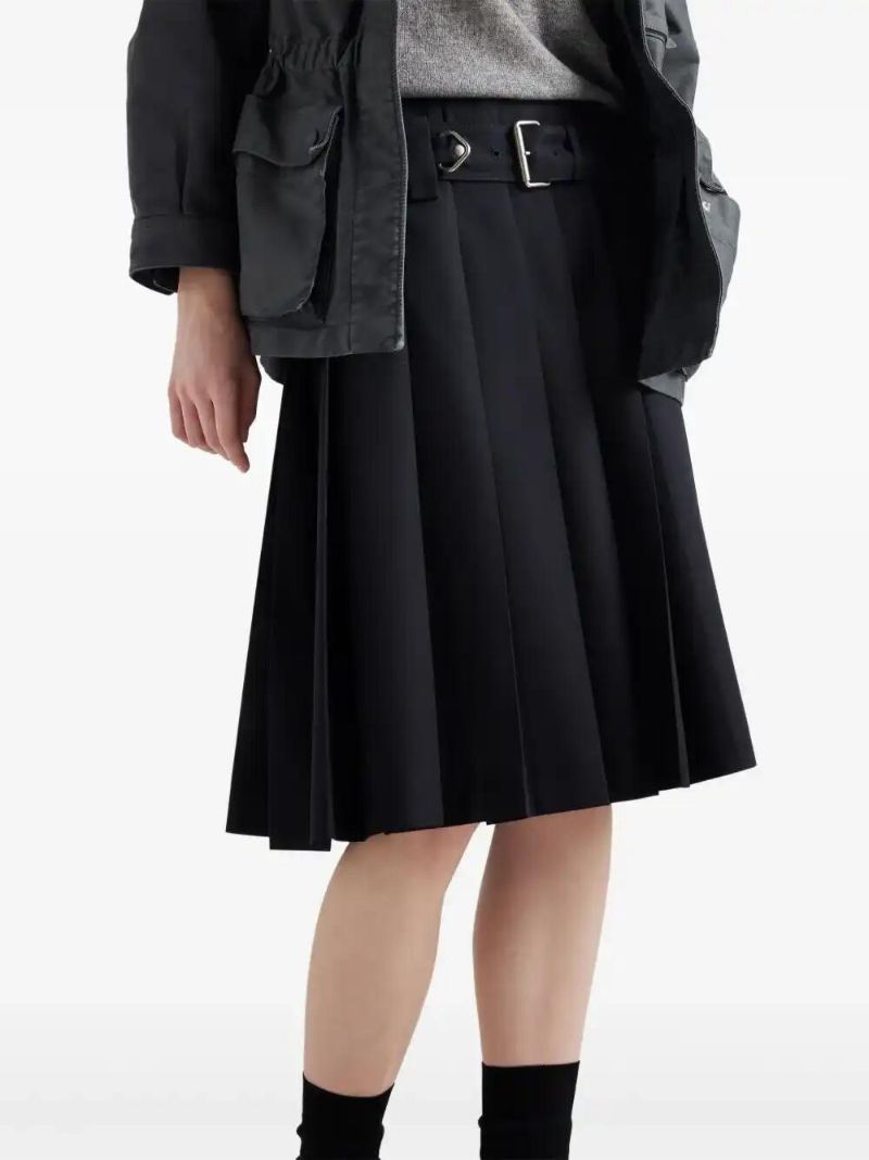 Blue Pleated Gabardine Skirt