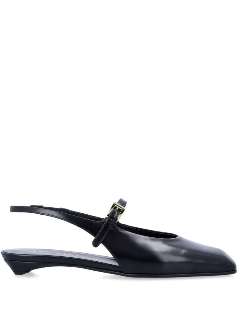 Black Leather Slingback Ballet Flats