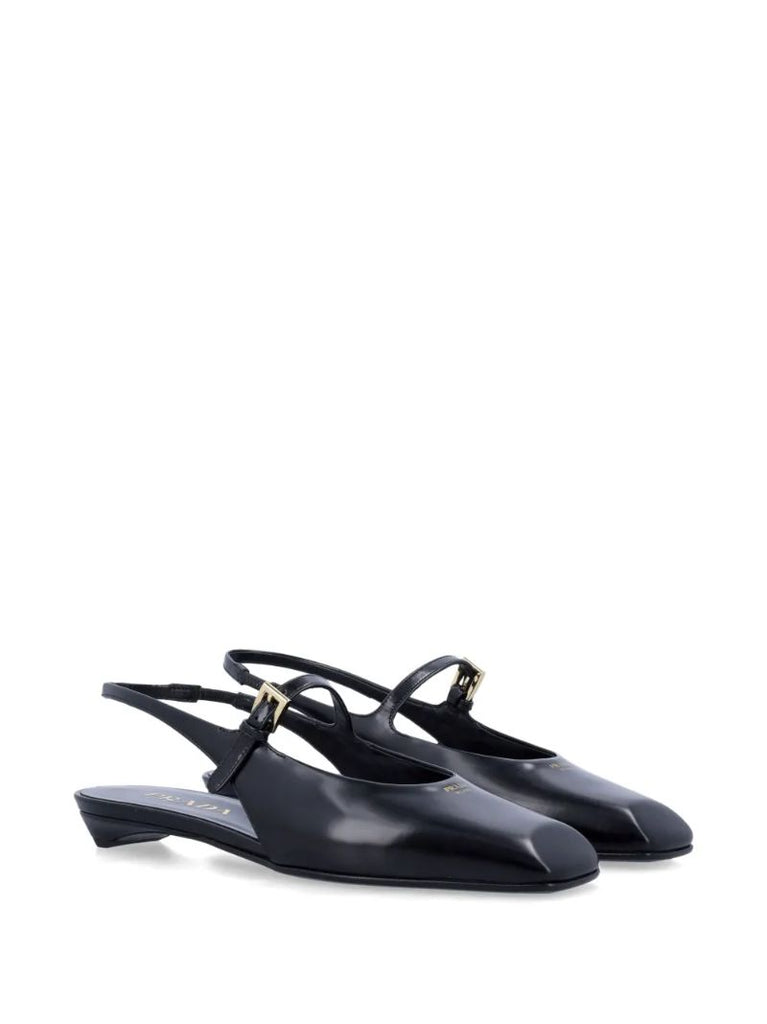 Black Leather Slingback Ballet Flats