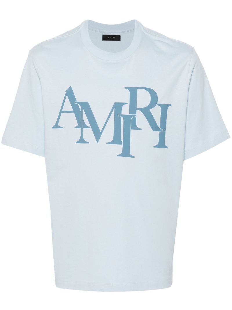Blue Logo Print Cotton T-shirt