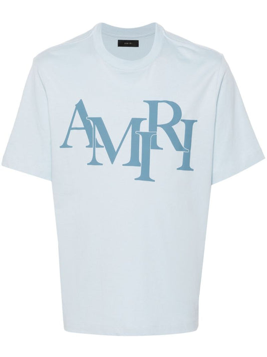 Blue Logo Print Cotton T-shirt
