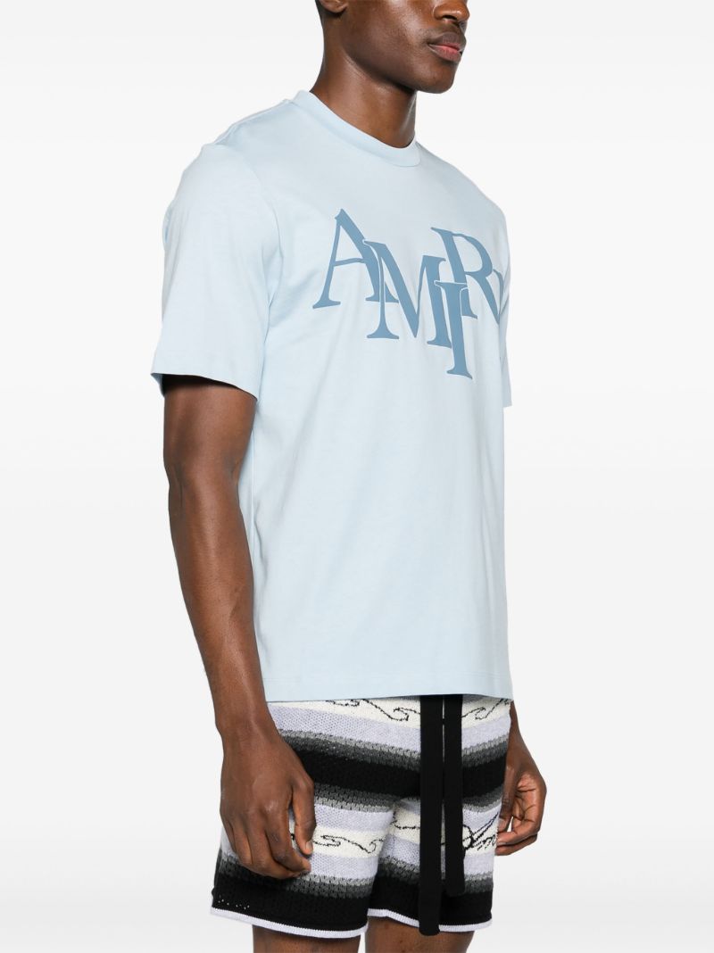 Blue Logo Print Cotton T-shirt