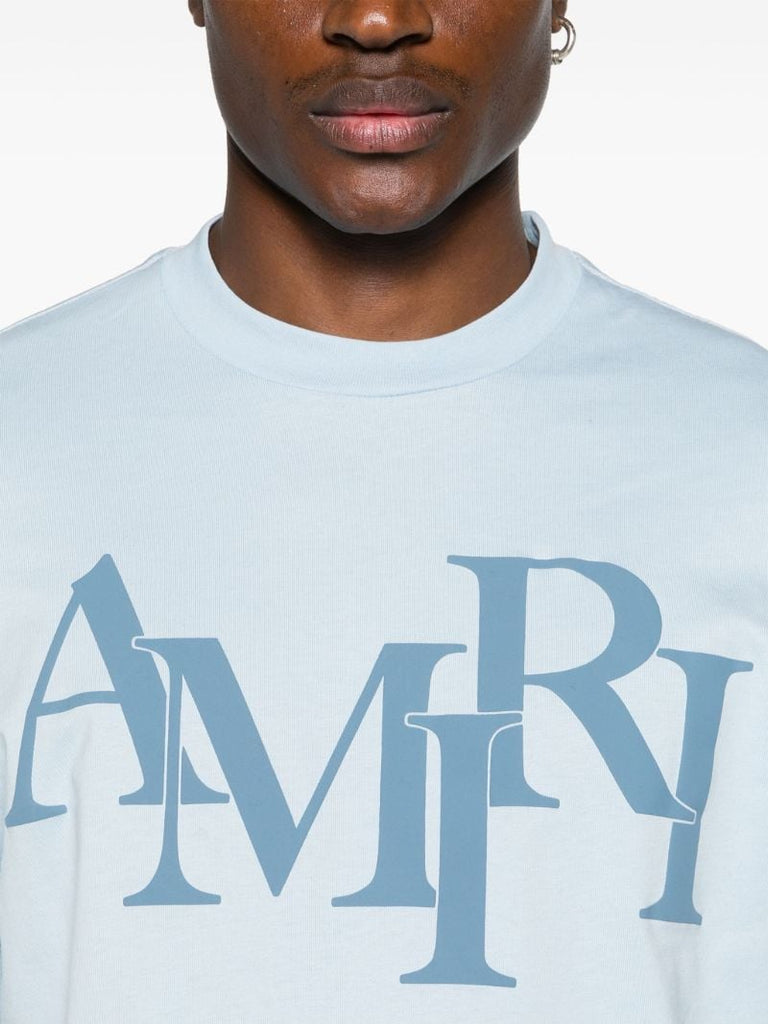 Blue Logo Print Cotton T-shirt
