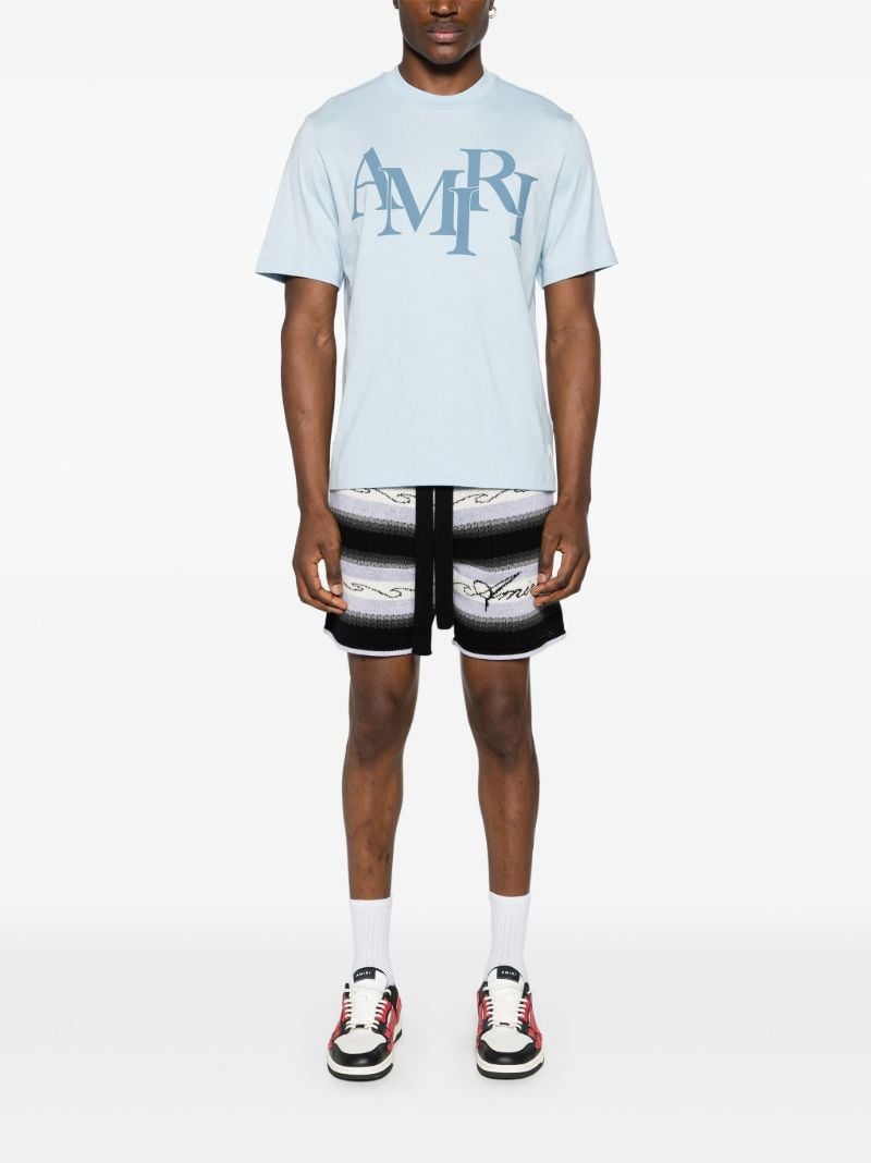 Blue Logo Print Cotton T-shirt