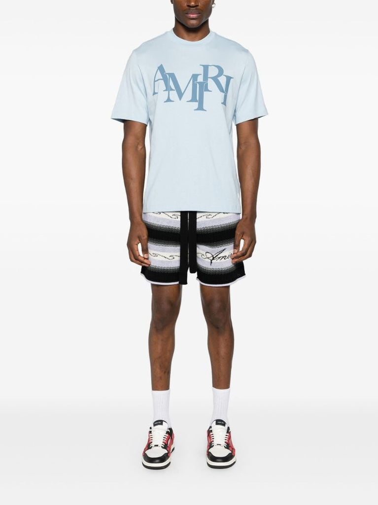 Blue Logo Print Cotton T-shirt