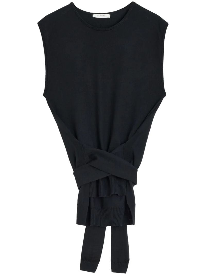 Black Wrap Sleeveless Knit Top