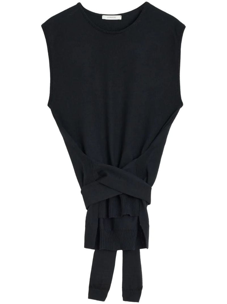 Black Wrap Sleeveless Knit Top