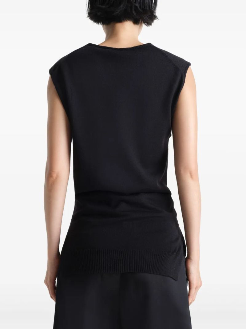 Black Wrap Sleeveless Knit Top