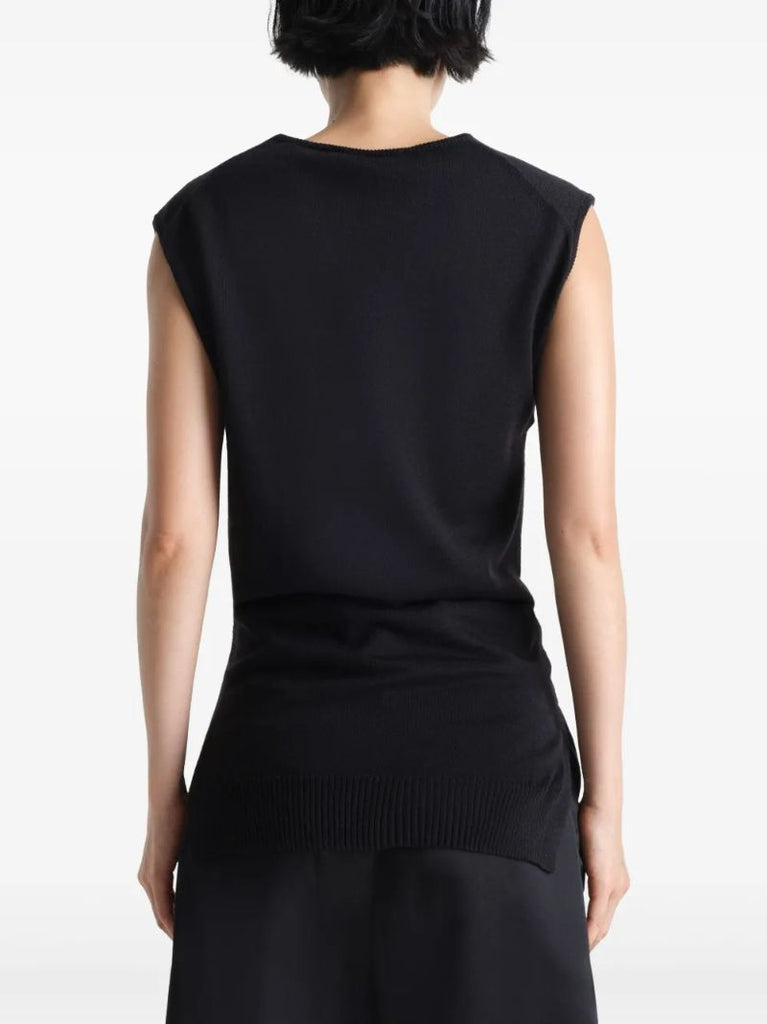 Black Wrap Sleeveless Knit Top